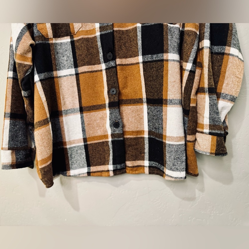NWT Nine Britton Boyfriend Shacket Plaid Flannel Almond Brown Black SZ XL/XXL - Picture 10 of 16